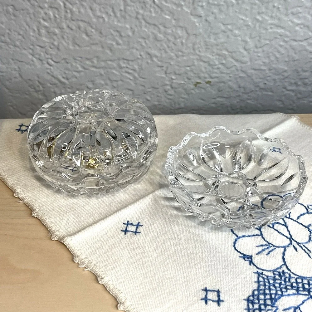 Vintage Royal Crystal Rock Lead Crystal Open Salt Cellars Trinket Dish Set Italy